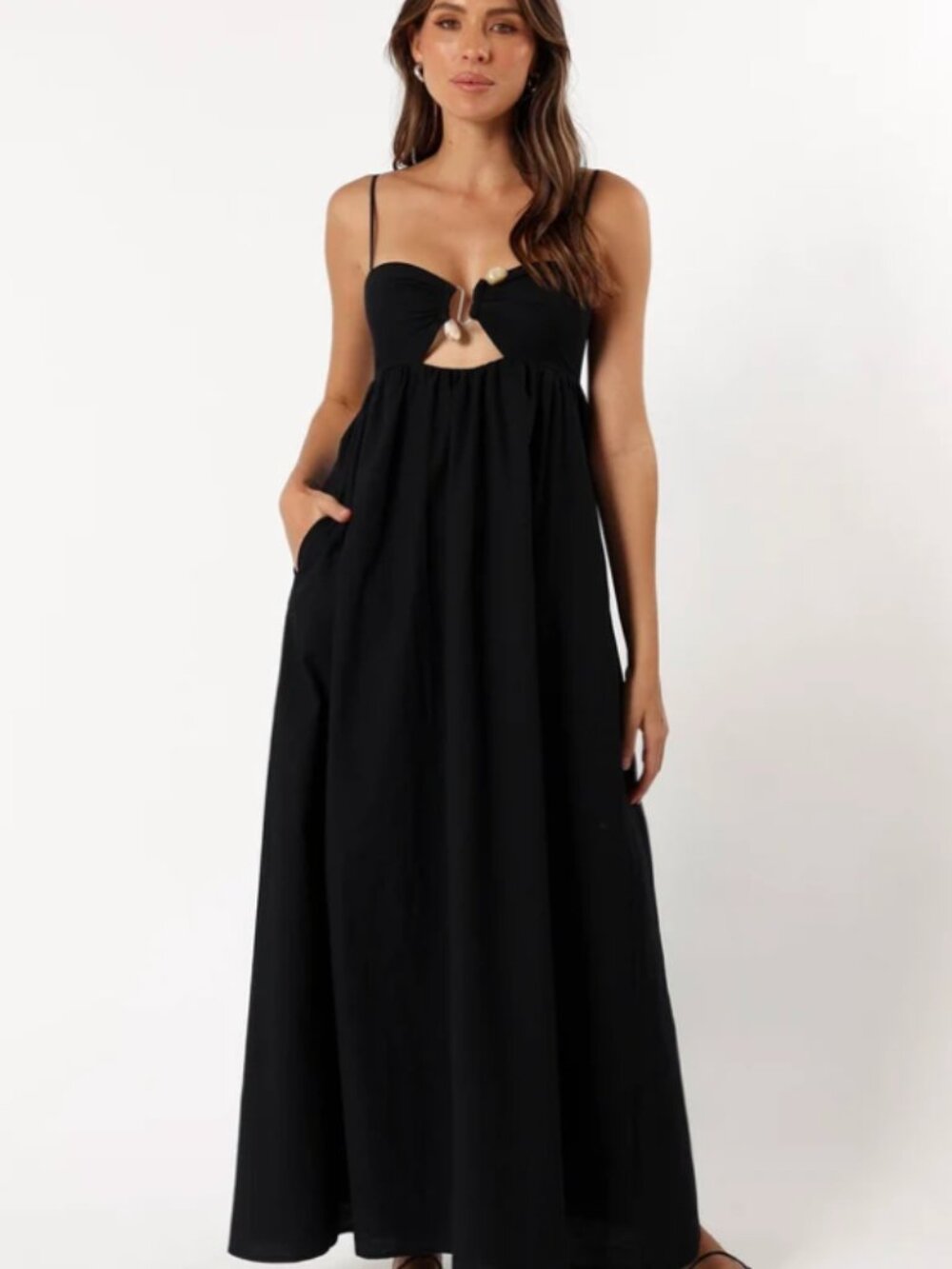 Petal & Pup Tanala Maxi Dress - Black Cut Out with Hardware - Size S